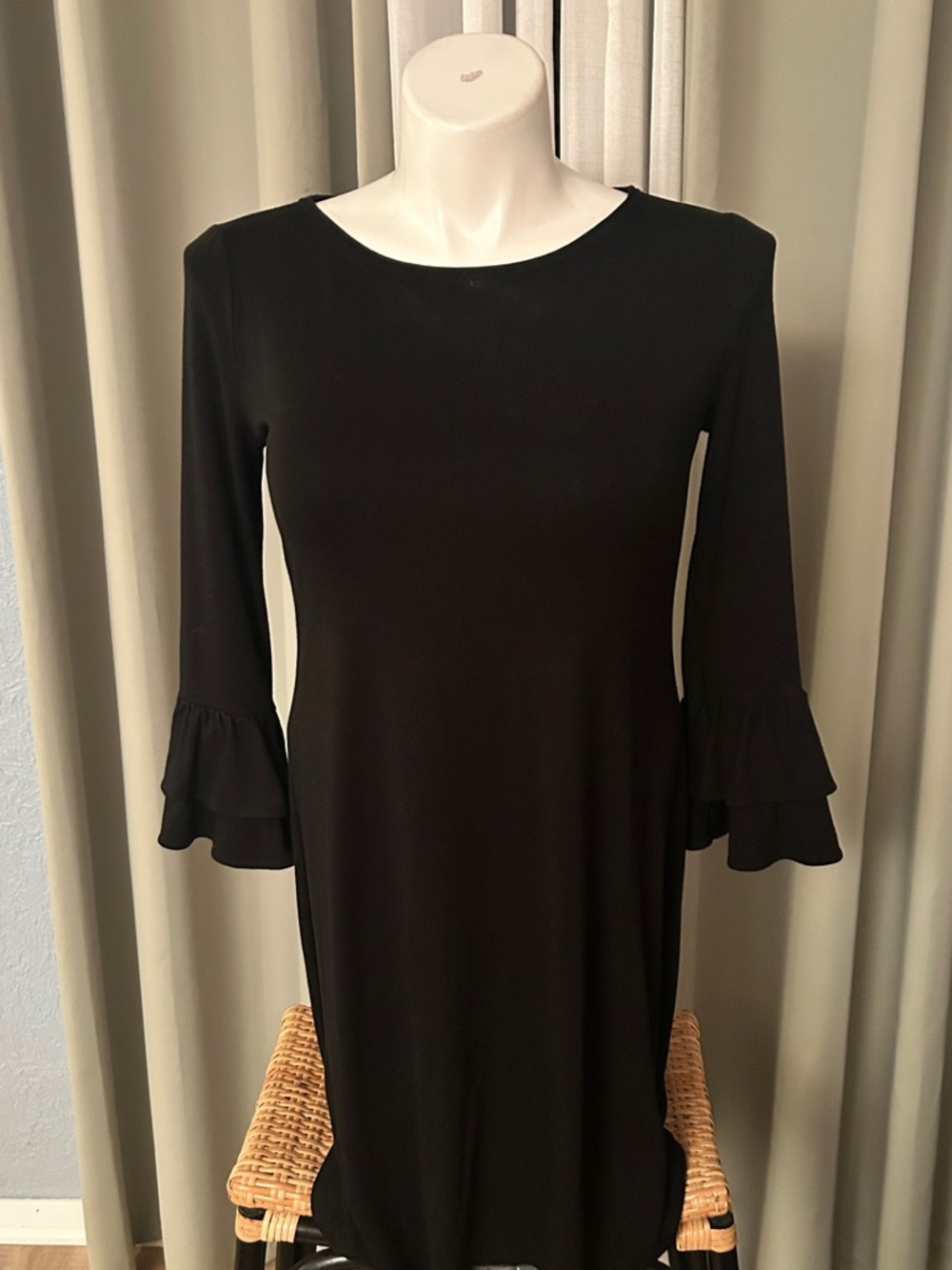 White House Black Market Black Long-Sleeve Ruffle Cuff Dress